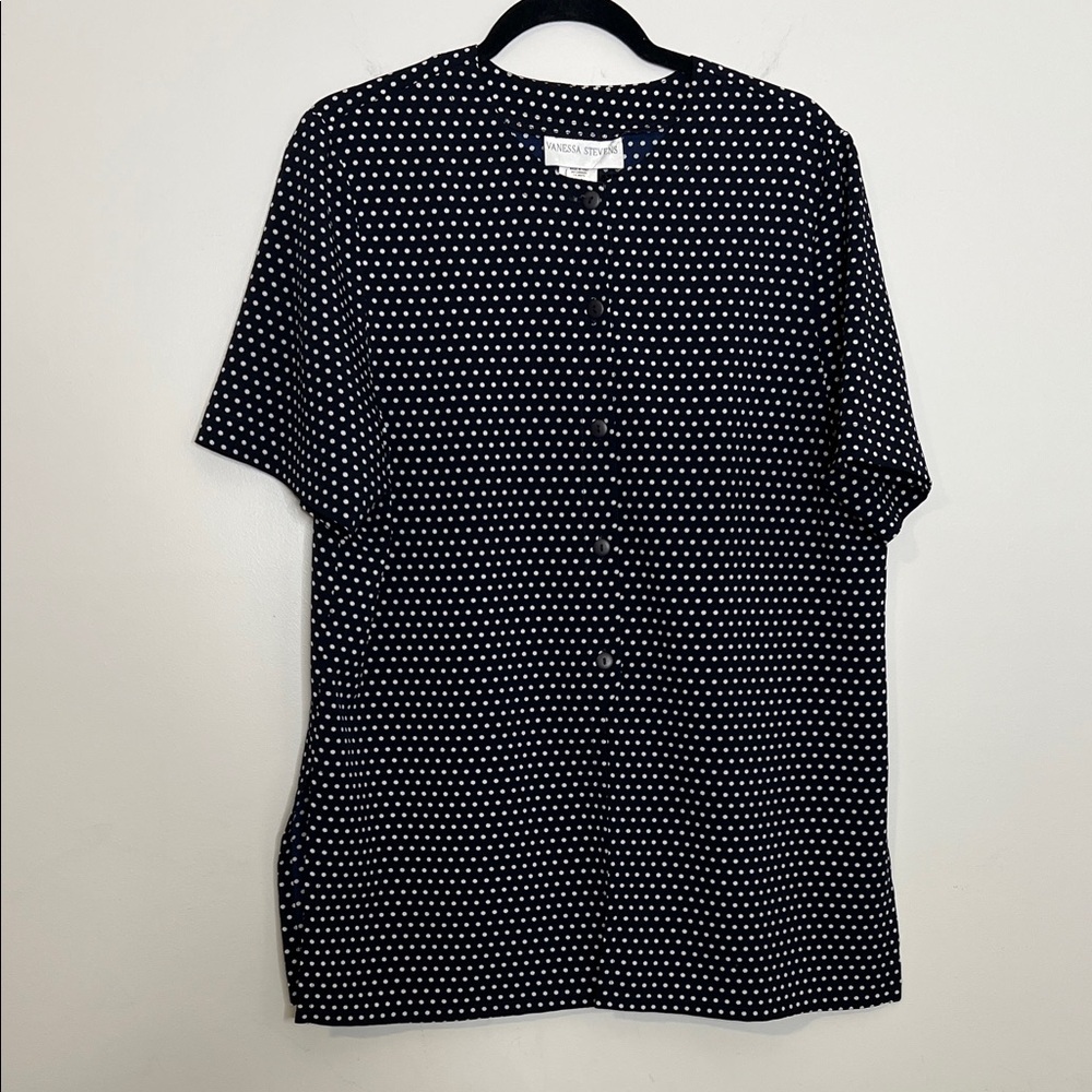 Black and White Polka Dot womens button down Shirt t shirt blouse